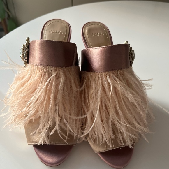 Rare Zara pink nude feather satin open toe mule size 39 - Picture 7 of 13